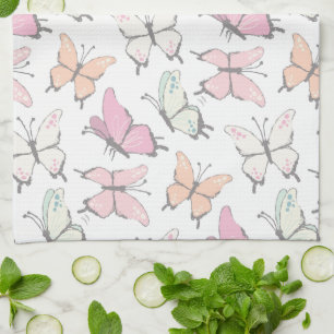 Pretty Pink Butterfly Pattern Kitchen Towel
