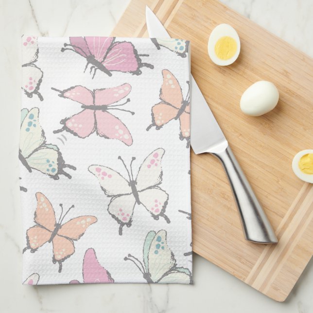 Pretty Pink Butterfly Pattern Kitchen Towel (Quarter Fold)