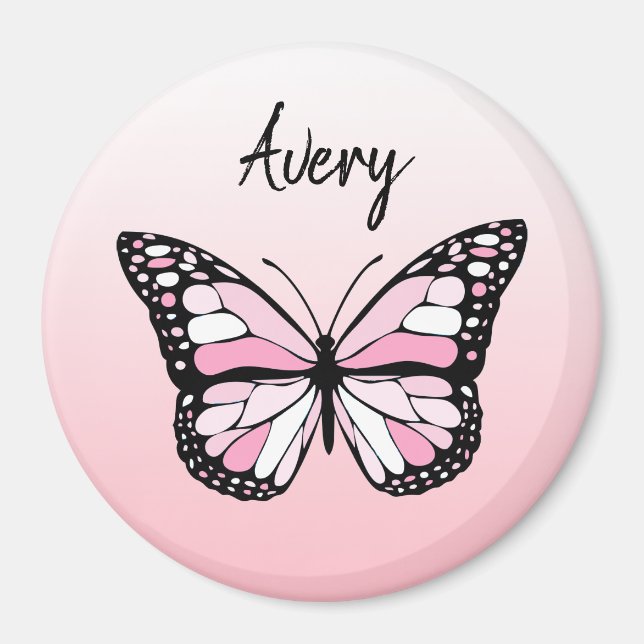 Pretty Pink Butterfly Personalized Name Magnet (Front)