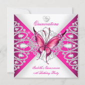Pretty Pink Butterfly Tiara Quinceanera 15th Party Invitation (Front)