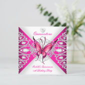 Pretty Pink Butterfly Tiara Quinceanera 15th Party Invitation (Standing Front)