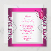 Pretty Pink Butterfly Tiara Quinceanera 15th Party Invitation (Back)