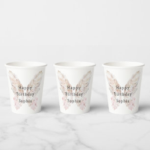 Pretty Pink Butterfly Wings Birthday Paper Cups