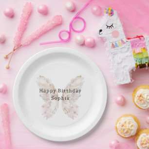 Pretty Pink Butterfly Wings Birthday Paper Plates