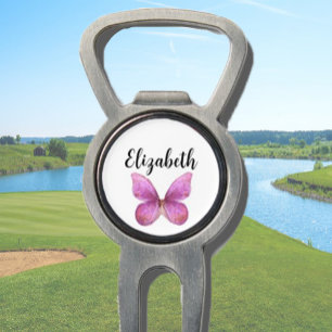 Pretty pink butterfly with custom name ladies divot tool