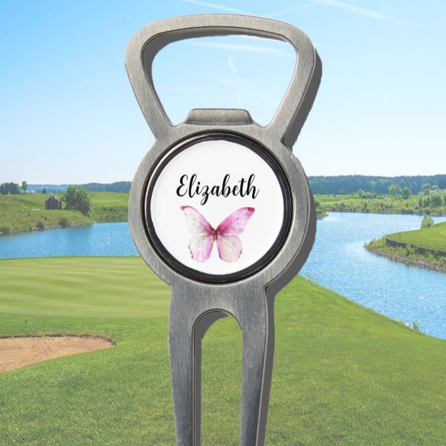 Pretty pink butterfly with custom name ladies divot tool (Creator Uploaded)