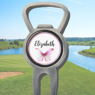 Pretty pink butterfly with custom name ladies divot tool