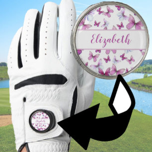 Pretty pink butterfly with custom name ladies golf glove