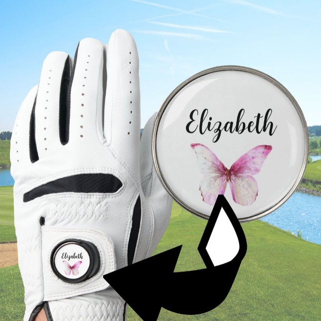 Pretty pink butterfly with custom name ladies golf glove (Creator Uploaded)