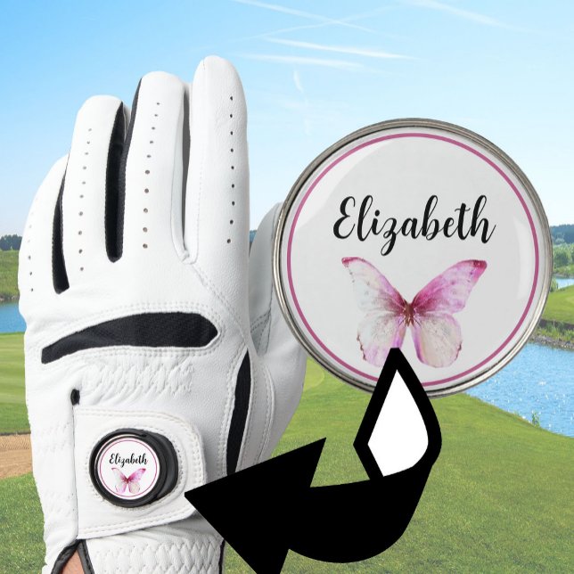 Pretty pink butterfly with custom name ladies golf glove (Creator Uploaded)