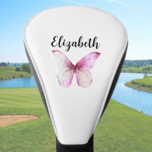 Pretty pink butterfly with custom name ladies golf head cover
