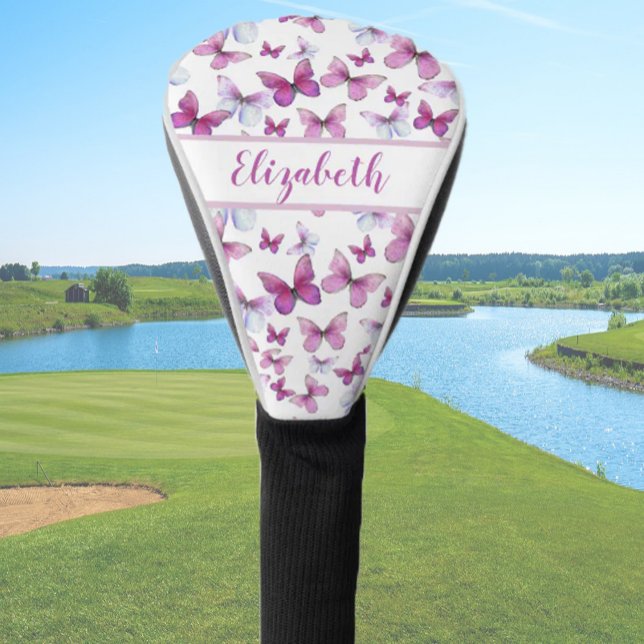 Pretty pink butterfly with custom name ladies  golf head cover (Creator Uploaded)