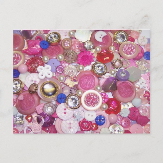 Pretty Pink Button Collage Postcard (Front)