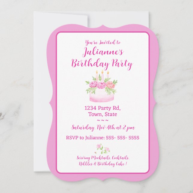 Pretty Pink Cake Birthday Party Invitation (Front)