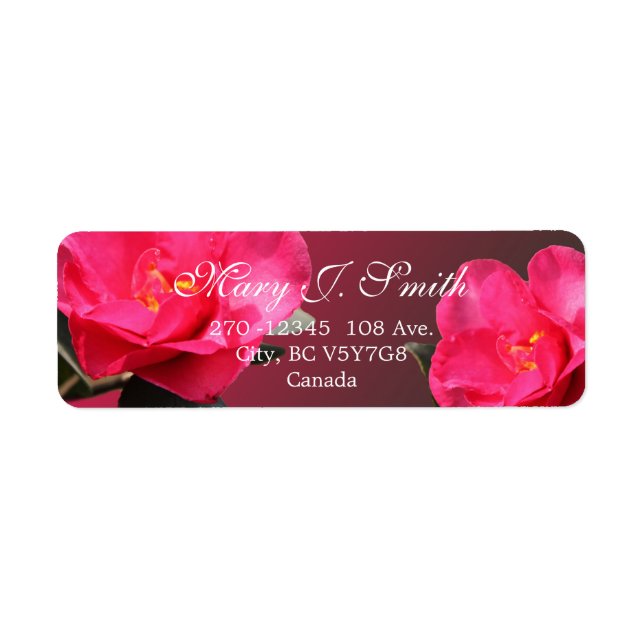 Pretty pink camellia flowers custom personalize label (Front)