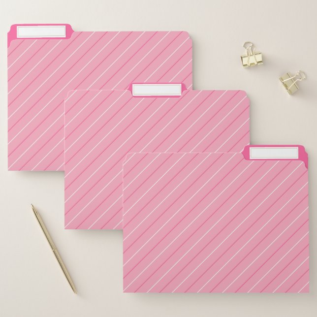 Pretty Pink Candy Cane Stripe Pattern Decorative File Folder (Set)
