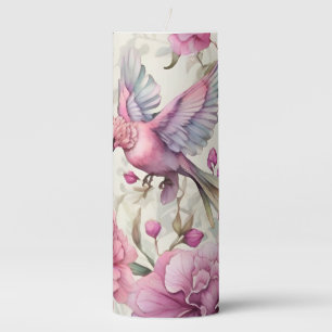 Pretty Pink Carnations Beautiful Pink Purple Bird  Pillar Candle