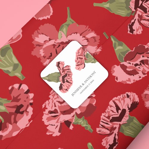 Pretty Pink Carnations Flowers on Red Patterned Wrapping Paper