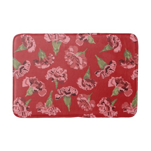 Pretty Pink Carnations on Red Patterned Bath Mat