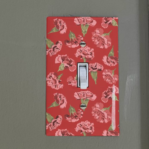 Pretty Pink Carnations on Red Patterned Light Switch Cover