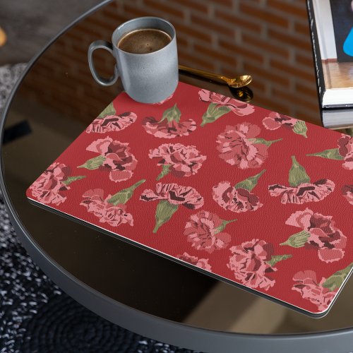 Pretty Pink Carnations on Red Patterned Placemat