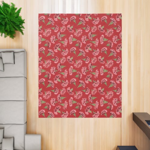 Pretty Pink Carnations on Red Patterned Rug