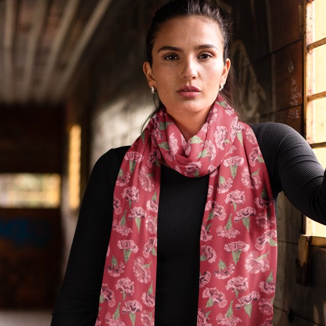 Pretty Pink Carnations on Red Patterned Scarf (Creator Uploaded)