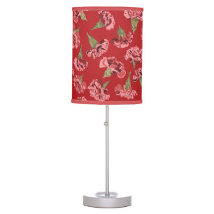Pretty Pink Carnations on Red Patterned Table Lamp