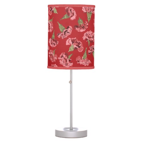 Pretty Pink Carnations on Red Patterned Table Lamp
