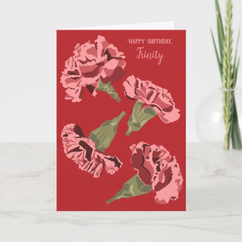 Pretty Pink Carnations on Red Personalized Card
