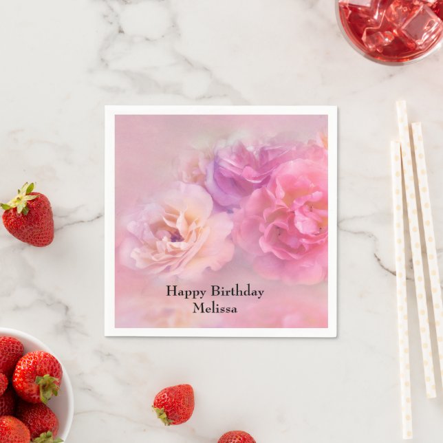  Pretty Pink Carnations Stylish Photo Birthday Napkins (Insitu)