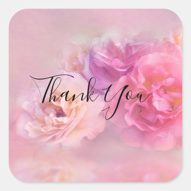 Pretty Pink Carnations Stylish Photo Thank You Square Sticker (Front)