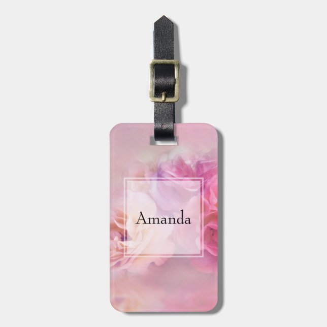 Pretty Pink Carnations Stylish Photography Luggage Tag (Front Vertical)