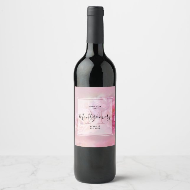 Pretty Pink Carnations Stylish Wine Making Wine Label (Front)