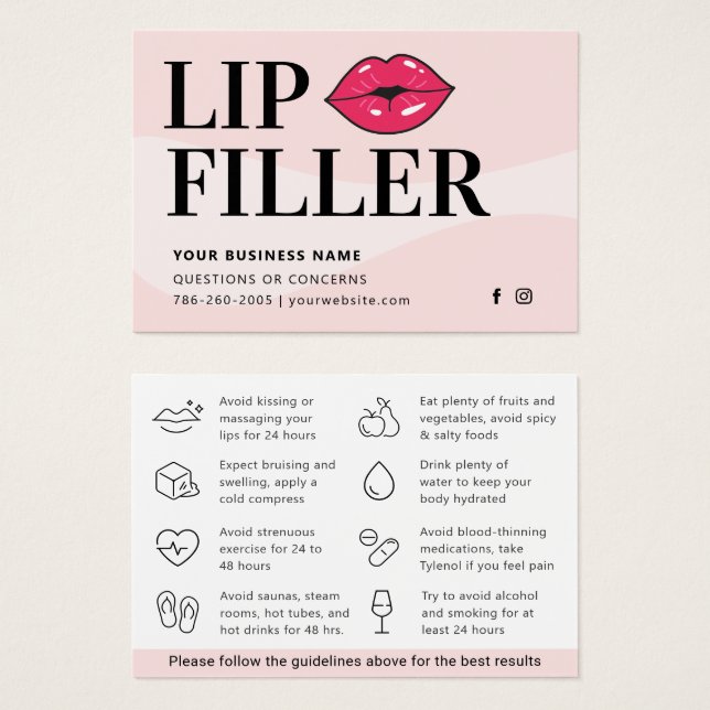 Pretty Pink Cartoon Lip Filler Aftercare (Front & Back)