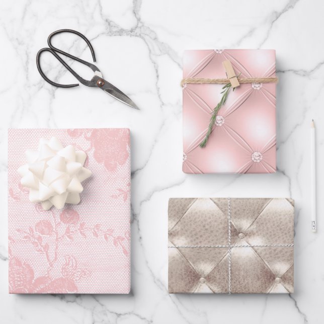 Pretty Pink Champagne Glam Wrapping Paper Sheets (Front)