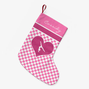 Pretty Pink Checkered Gymnastics with Monogram Small Christmas Stocking