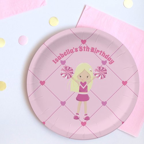 Pretty Pink Cheerleader Custom Kids Birthday Party Paper Plates