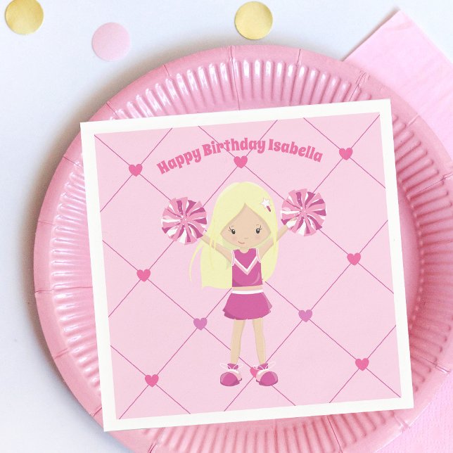 Pretty Pink Cheerleader Girl Custom Birthday Party Napkins (Creator Uploaded)