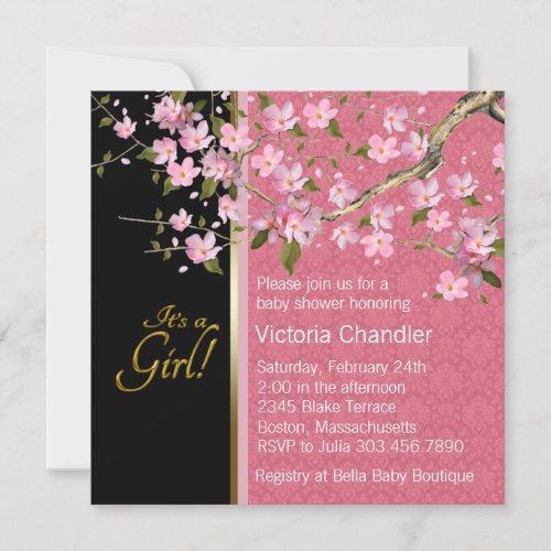 Pink Cherry Blossom Baby Shower Invitations