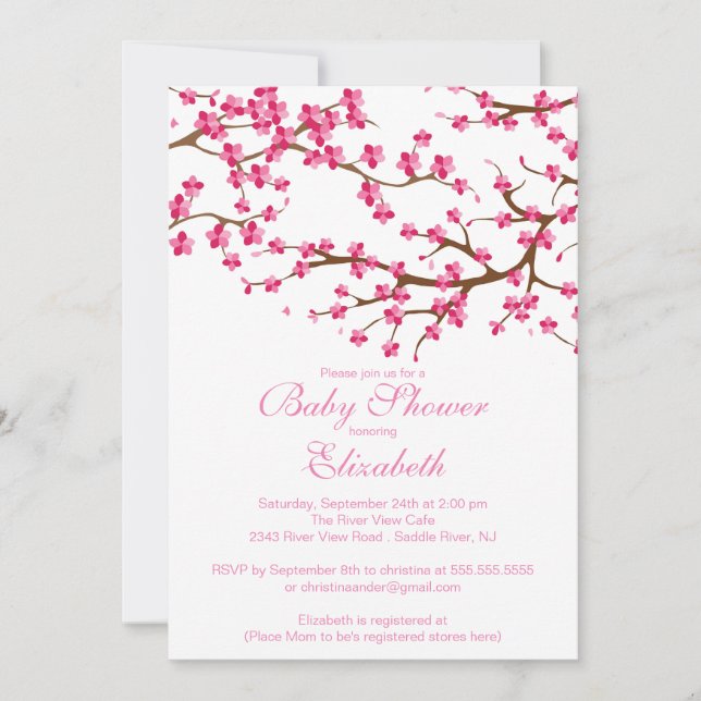 Pretty Pink Cherry Blossom Floral Baby Shower Invitation (Front)