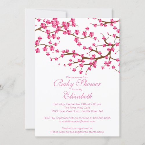 Pretty Pink Cherry Blossom Floral Baby Shower Custom Invites