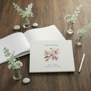 Pretty pink Cherry Blossom flower Wedding Guest Book
