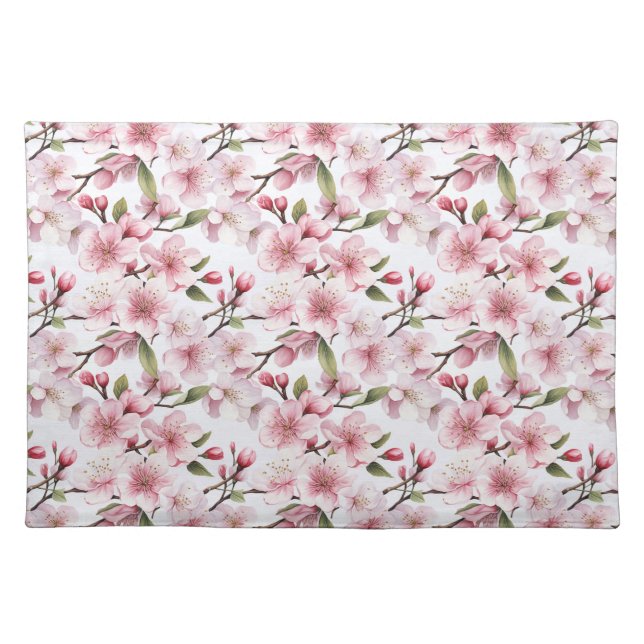Pretty Pink Cherry Blossom Flowers Bridal Shower Cloth Placemat (Front)