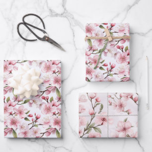 Pretty Pink Cherry Blossom Flowers Bridal Shower Wrapping Paper Sheets