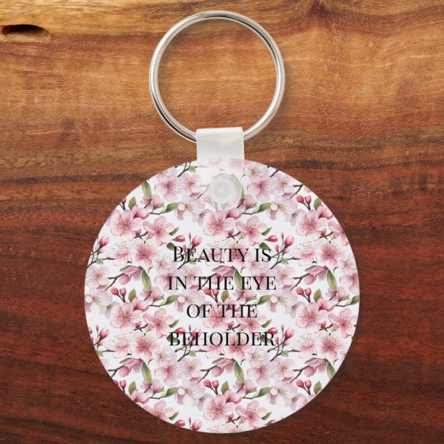 Pretty Pink Cherry Blossom Flowers Keychain (Front)
