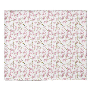 Pretty Pink Cherry Blossom Watercolor Pattern Duvet Cover