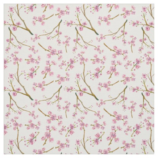 Pretty Pink Cherry Blossom Watercolor Pattern Fabric