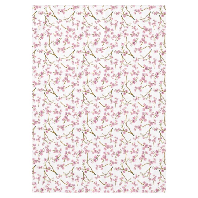 Pretty Pink Cherry Blossom Watercolor Pattern Tablecloth (Front)