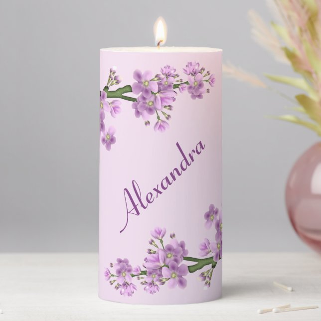 Pretty Pink Cherry Blossoms Pillar Candle (In Situ)